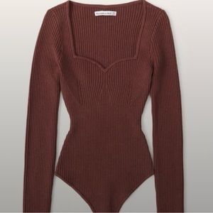 Abercrombie & Fitch Ribbed Bodysuit in Maroon